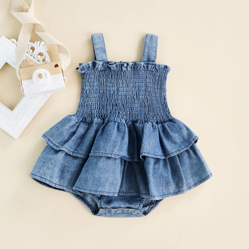 FOMOYUU Newborn Baby Girl Summer Onesie Romper Clothes Dress Sleeveless Clothes Jumpsuits Outfit for 6 9 12 18 Months (Blue, 3 Months) - Image 2