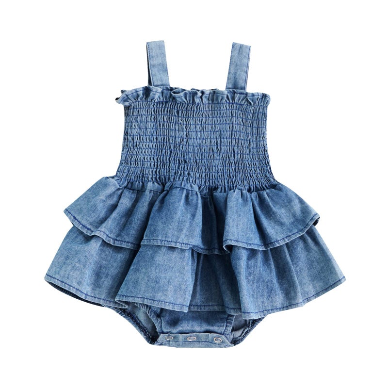 FOMOYUU Newborn Baby Girl Summer Onesie Romper Clothes Dress Sleeveless Clothes Jumpsuits Outfit for 6 9 12 18 Months (Blue, 3 Months) - Image 1
