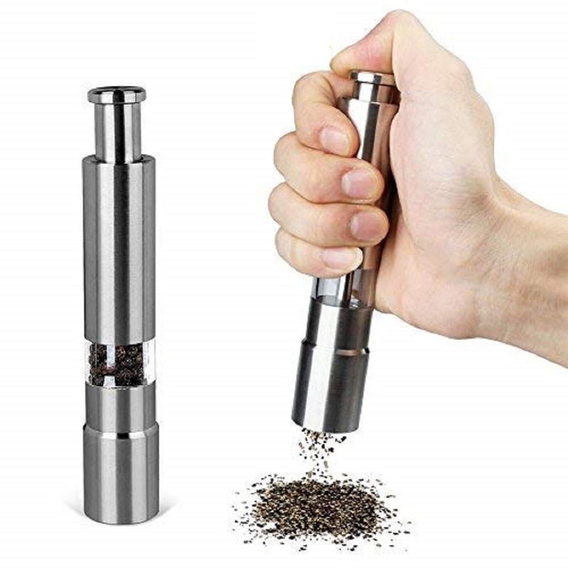 MR BRAND CREATION Stainless Steel Thumb Push Salt Pepper Muller Grinder Pepper Grinder Spice Set Pepper Mills Grinder Tool Hand Grinder Machine for Home Spices Manual Operation Silver 2 - Image 1