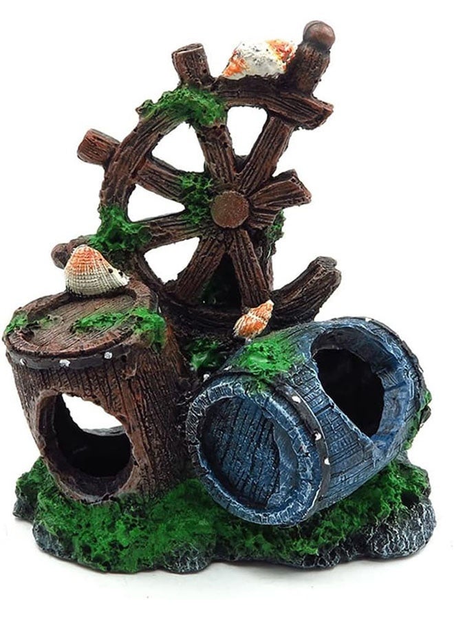 Realfrog Fish Tank Decoration, Aquarium Decoration Fish Accessory Aquatic Caves Hide Hut, Resin Broken Barrel Cave Decor for Fish Tank Decoration (Colorful)  - Image 1