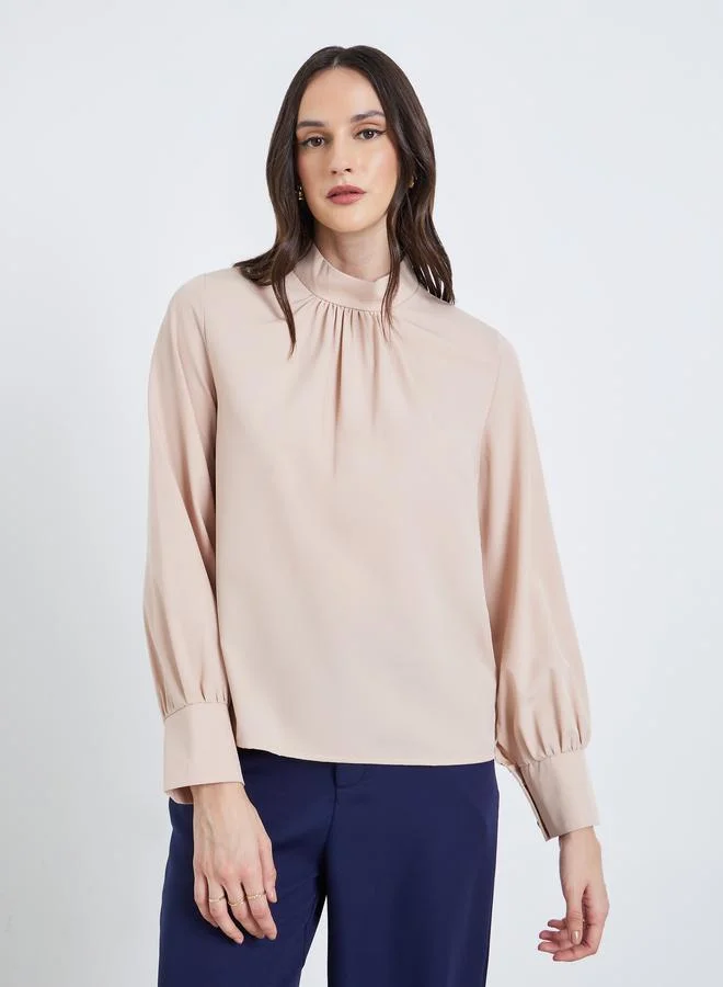 Styli Women Beige Balloon Sleeve Blouse