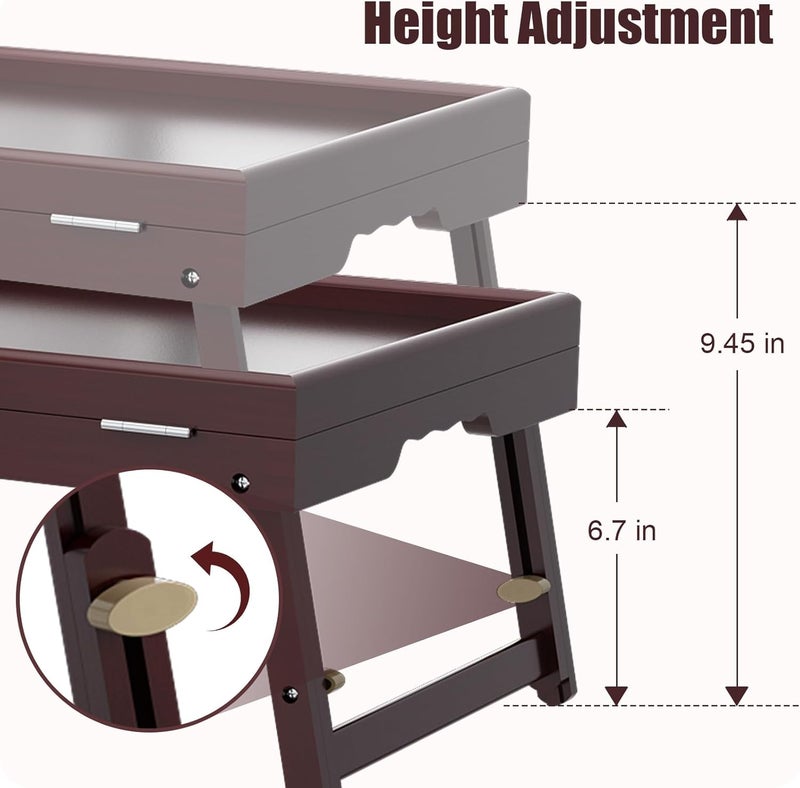 promitop Bamboo Adjustable & Foldable Bed Tray Table with Ergonomic Handle, 17x12in Breakfast Tray for Eating, Laptop Desk, Sofa Snacking, Non-Slip Surface (Mahogany) - Image 4
