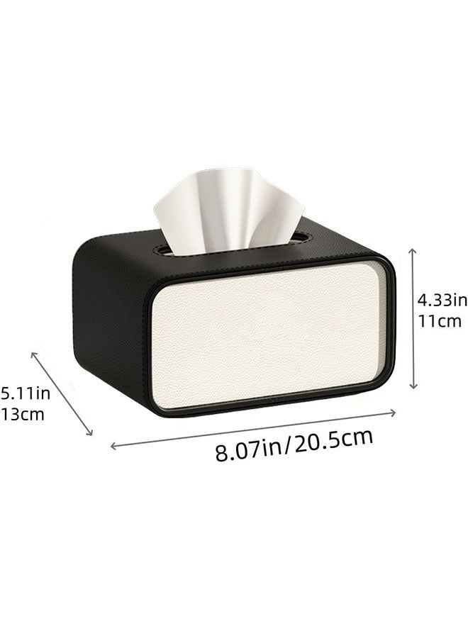 Ellipse Leather Tissue Box ，High-end Fashion Leather Tissue Box，Ellipse Napkin Tissues Holder Dispenser, Leather Tissue Box for Car Living Room Bedroom Tissue Box(Black/White） - Image 2