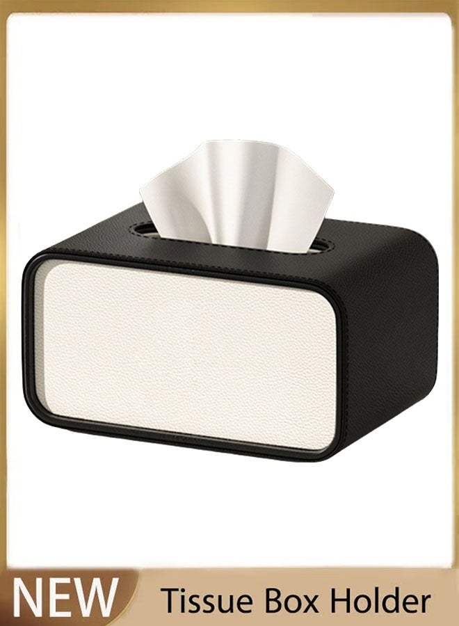 Ellipse Leather Tissue Box ，High-end Fashion Leather Tissue Box，Ellipse Napkin Tissues Holder Dispenser, Leather Tissue Box for Car Living Room Bedroom Tissue Box(Black/White） - Image 1