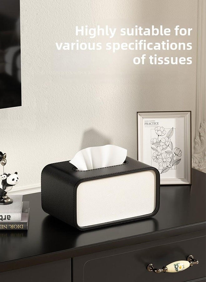 Ellipse Leather Tissue Box ，High-end Fashion Leather Tissue Box，Ellipse Napkin Tissues Holder Dispenser, Leather Tissue Box for Car Living Room Bedroom Tissue Box(Black/White） - Image 3