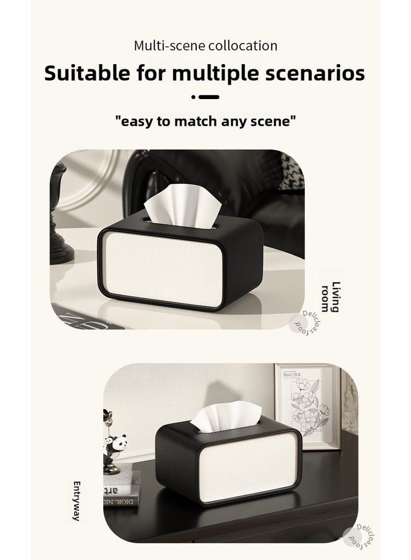 Ellipse Leather Tissue Box ，High-end Fashion Leather Tissue Box，Ellipse Napkin Tissues Holder Dispenser, Leather Tissue Box for Car Living Room Bedroom Tissue Box(Black/White） - Image 4