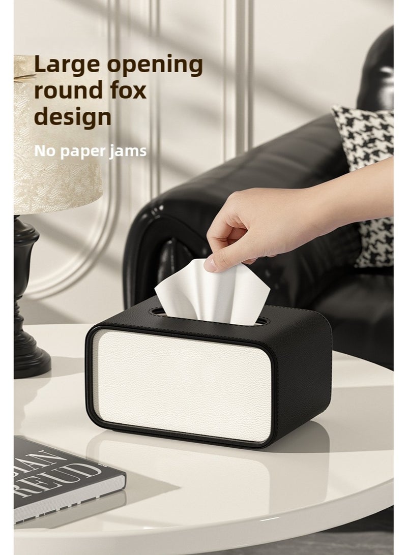 Ellipse Leather Tissue Box ，High-end Fashion Leather Tissue Box，Ellipse Napkin Tissues Holder Dispenser, Leather Tissue Box for Car Living Room Bedroom Tissue Box(Black/White） - Image 5