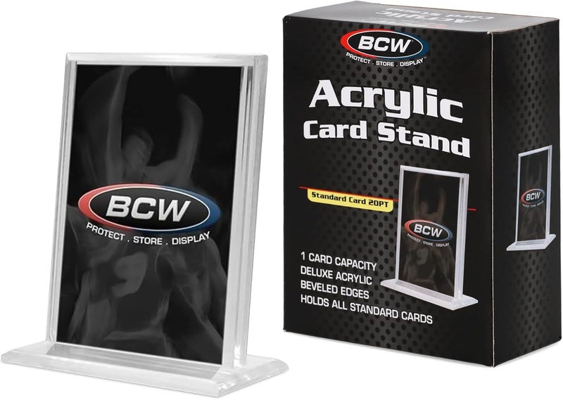 BCW Vertical Acrylic Card Stand  Clear Acrylic Business Card Holder for Trading Cards  Business Cards  Stable Base Beveled Edges Crystal Clear Display for Desk or Display Case - Image 1