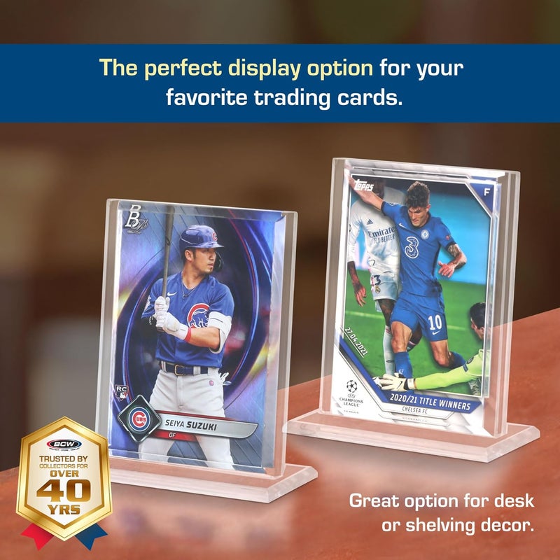 BCW Vertical Acrylic Card Stand  Clear Acrylic Business Card Holder for Trading Cards  Business Cards  Stable Base Beveled Edges Crystal Clear Display for Desk or Display Case - Image 2