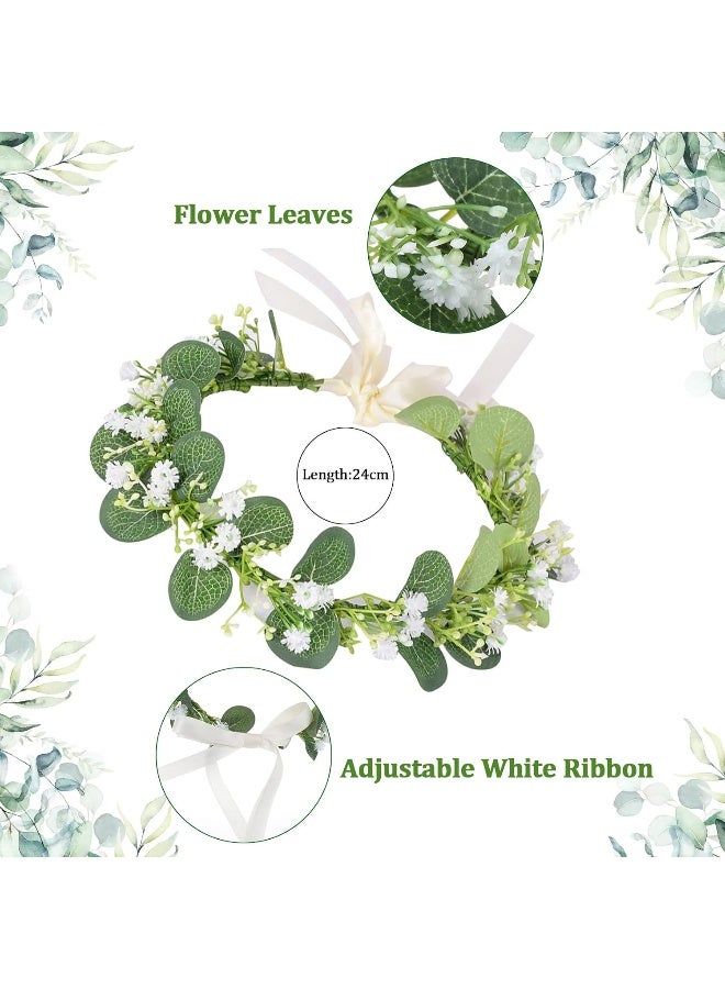 Yiphates 4Pcs/Set Sage Green Baby Shower Mommy to Be Sash Daddy to Be Badge Pin Eucalyptus Leaves Floral Crown Kit with Pearl Brooch Pin for Maternity Gift Favour - Image 4