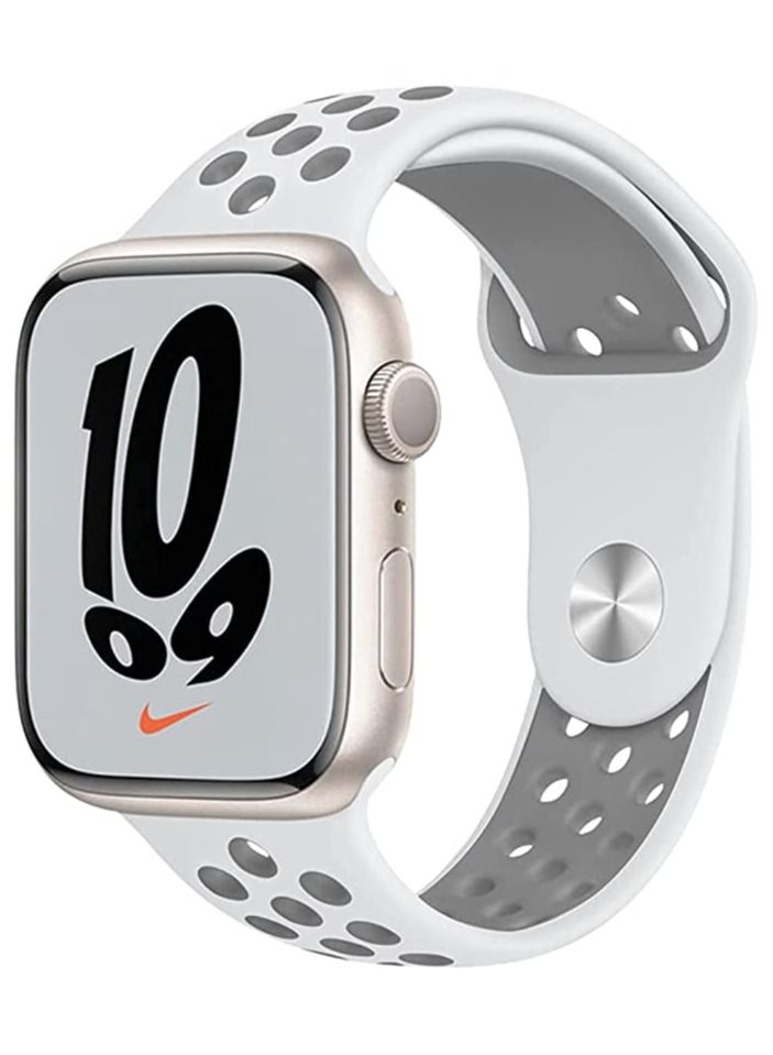 Strap Band Silicone For Apple Watch 38mm / 40mm Series 1/2/3/4/6/SE (41mm Series 7 ) Replacement Strap Wristband Bracelet Compatible with 38 mm / 40 mm / 41 mm - White & Grey