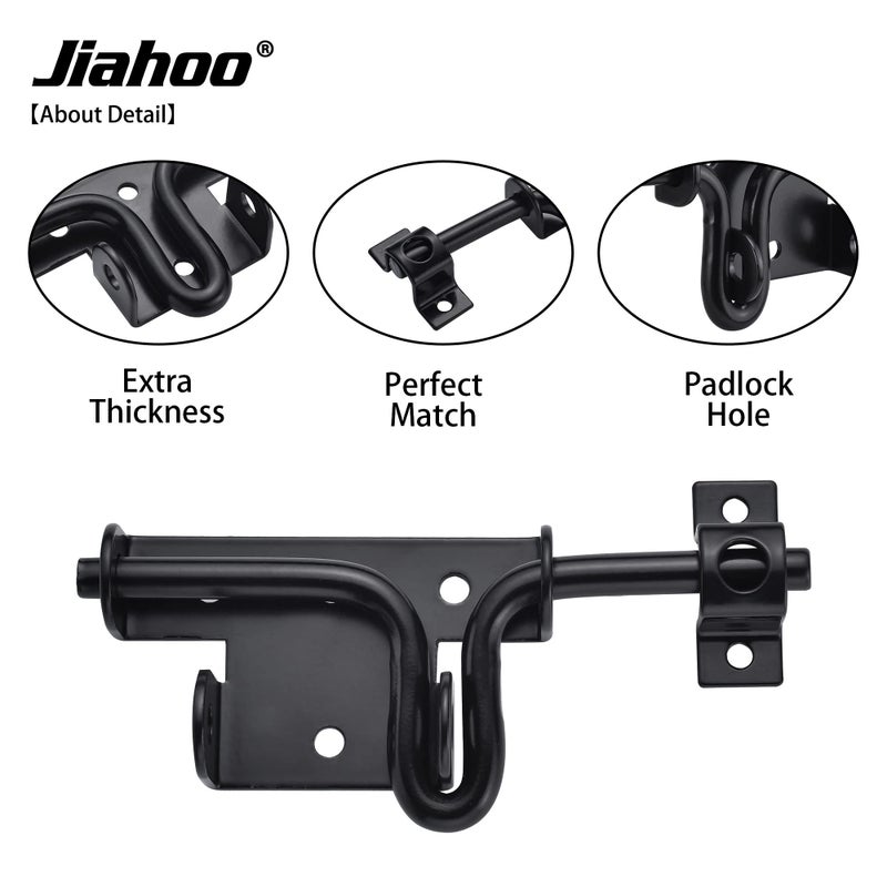 JIAHOO Slide Bolt Gate Latch, Heavy Duty Door Lock with Padlock Hole, Sliding Bolt Latch Hardware for Wooden Fence, Shed Door, PVC Fence, Barn Door, Thickened Steel, Black Finish - Image 2