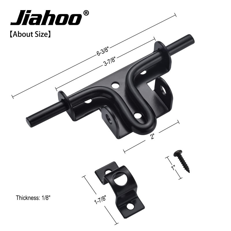 JIAHOO Slide Bolt Gate Latch, Heavy Duty Door Lock with Padlock Hole, Sliding Bolt Latch Hardware for Wooden Fence, Shed Door, PVC Fence, Barn Door, Thickened Steel, Black Finish - Image 5