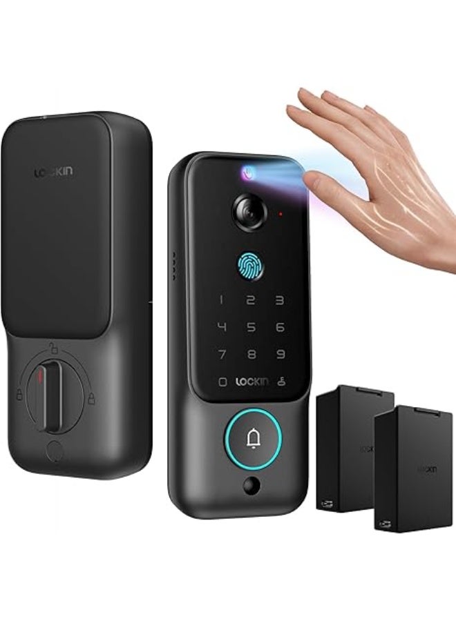 Lockin Veno Plus Smart Lock with Dual Swappable Batteries, 6-Month Power, 2K 180Â° Camera & Video Doorbell, Palm Vein/Fingerprint Entry, Built-in WiFi, App Control, No Subscription - Image 1