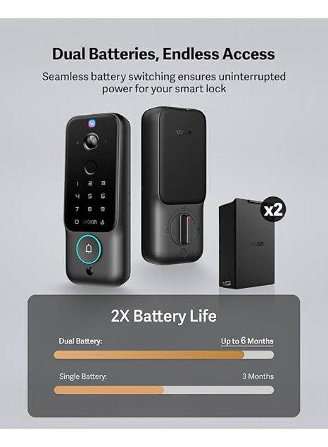 Lockin Veno Plus Smart Lock with Dual Swappable Batteries, 6-Month Power, 2K 180Â° Camera & Video Doorbell, Palm Vein/Fingerprint Entry, Built-in WiFi, App Control, No Subscription - Image 2