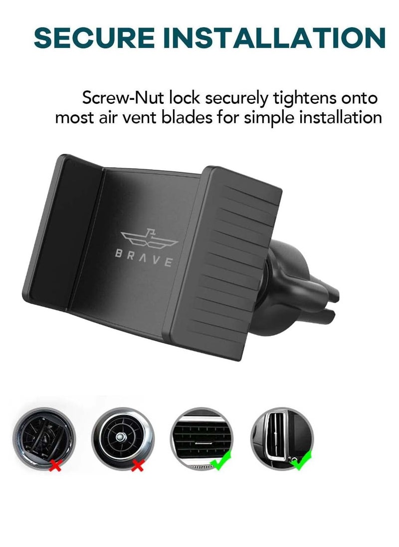 Brave - 2-in-1 Car Mobile Phone Holder, 360° Universal Air Vent and Dashboard Mount with Strong Adhesion for All Surfaces, Compatible with iPhone 16 Pro Max/Plus, 15/14/13/12/11/Pro/Pro Max, Samsung S24/S23, and Phones 4.7" to 6.8" Secure Grip, Adjustable, Easy Installation and Versatile Design - Image 1