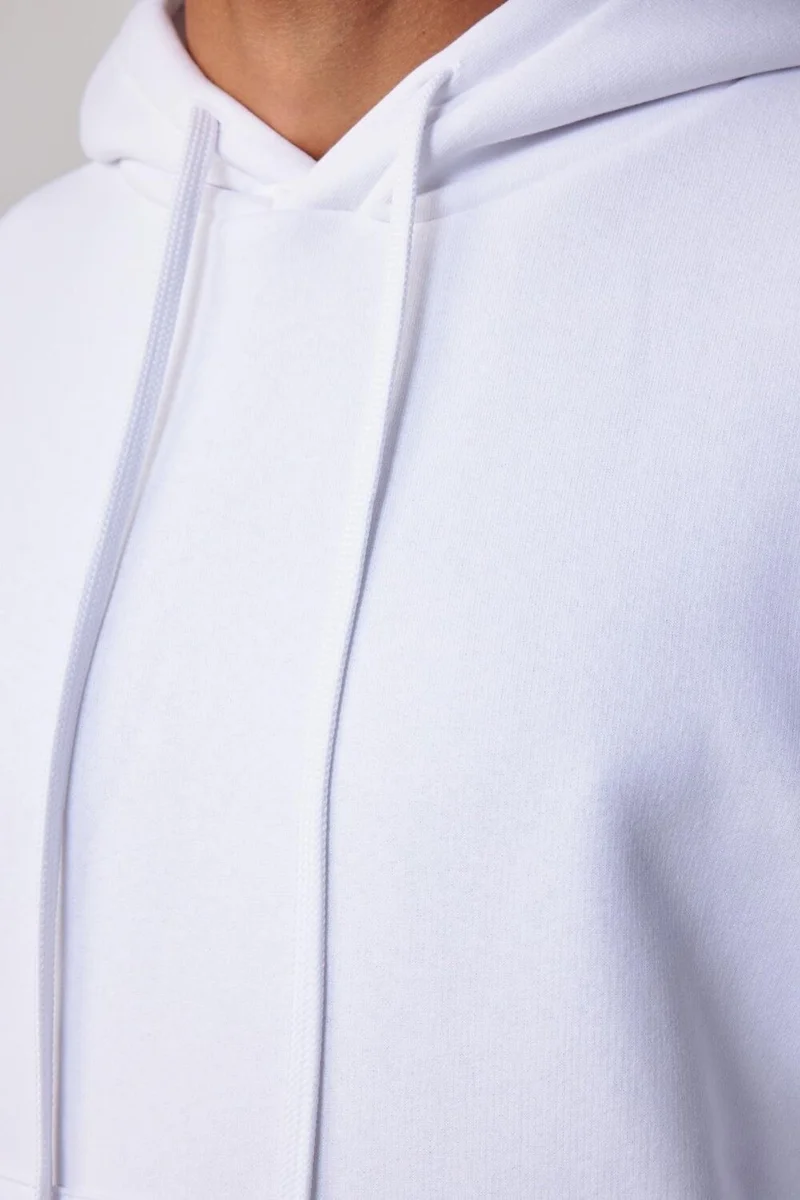 Tudors Oversize Wide Cut Cotton Soft Textured Polar Fleece Basic White Hooded Sweatshirt