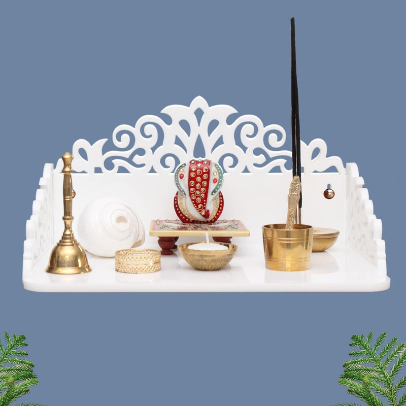 Heartily® : Acrylic Rudra Wall Mounted White Acrylic Home Pooja Temple Mandir Puja Room Items Stand Home Decor Office Chowki Shelf Hanging Product (Height- 6.25, Length- 12, Width-9.0 Inch) (White) - Image 4