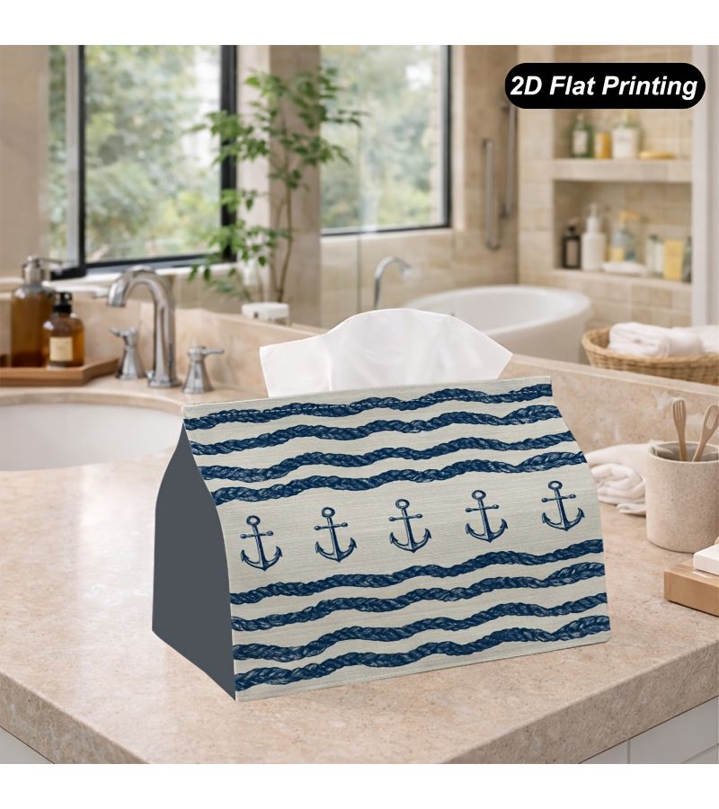 1pc Anchor Striped Nautical Pattern Tissue Box Cover Napkin Organizer 7x4 3x5 1inch Multifunctional Storage for Home Kitchen Desktop Decoration - Image 4