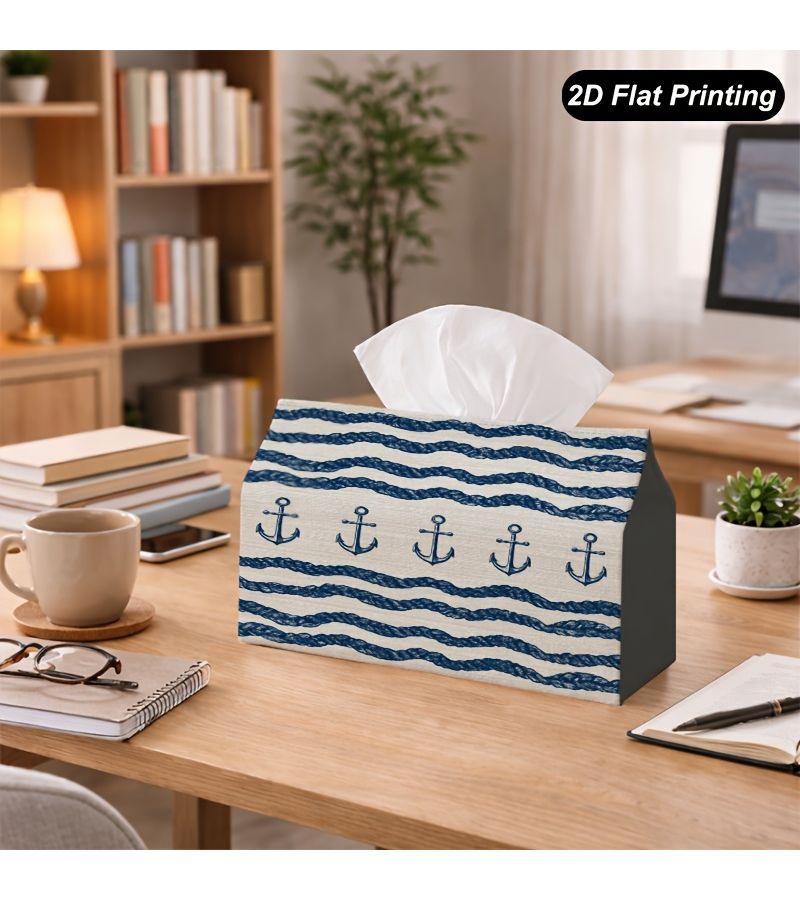 1pc Anchor Striped Nautical Pattern Tissue Box Cover Napkin Organizer 7x4 3x5 1inch Multifunctional Storage for Home Kitchen Desktop Decoration - Image 5