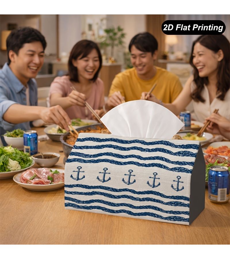 1pc Anchor Striped Nautical Pattern Tissue Box Cover Napkin Organizer 7x4 3x5 1inch Multifunctional Storage for Home Kitchen Desktop Decoration - Image 3