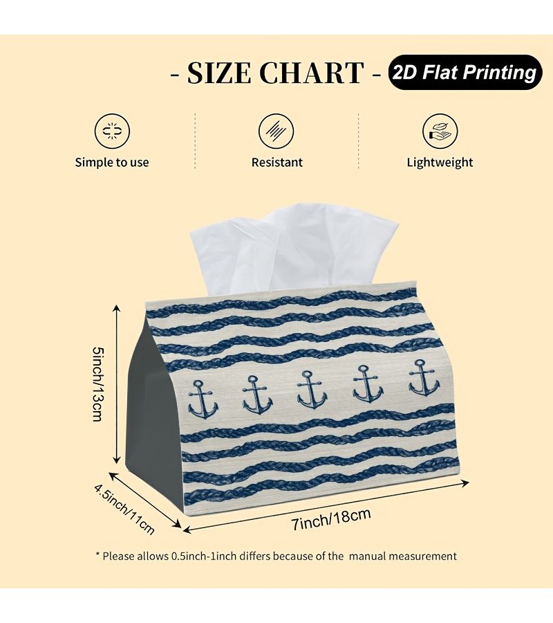1pc Anchor Striped Nautical Pattern Tissue Box Cover Napkin Organizer 7x4 3x5 1inch Multifunctional Storage for Home Kitchen Desktop Decoration - Image 2