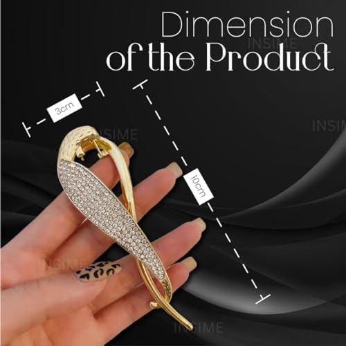 INSIME Rhinestone stone hair clips for women Stylish | Sparkling Big French barrette hair bun clips | Fancy metal hair clips bun accessories Korean banana hair clip for wedding - Image 3