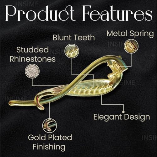 INSIME Rhinestone stone hair clips for women Stylish | Sparkling Big French barrette hair bun clips | Fancy metal hair clips bun accessories Korean banana hair clip for wedding - Image 4
