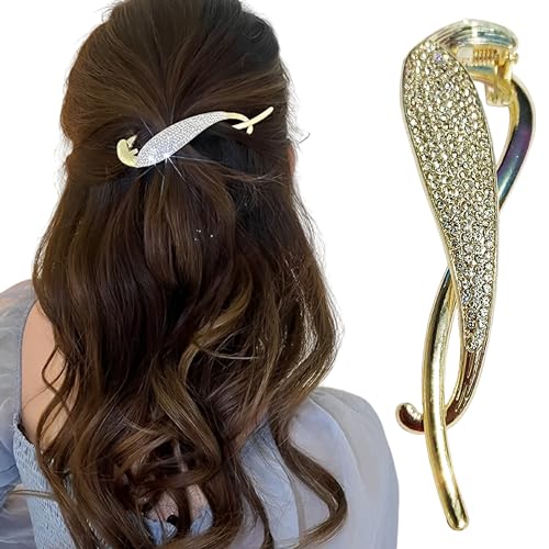INSIME Rhinestone stone hair clips for women Stylish | Sparkling Big French barrette hair bun clips | Fancy metal hair clips bun accessories Korean banana hair clip for wedding - Image 1