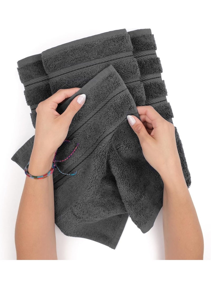 طقم مناشف فاخرة بجودة الفنادق 600 جرام لكل متر مربع من قطن ممشط أصلي، ناعم للغاية ويمتص الماء بكفاءة، طقم مناشف حمام عائلية مكون من 6 قطع – 2 منشفة استحمام، 2 منشفة يد، 2 فوطة وجه – لون رمادي فاتح - Image 5