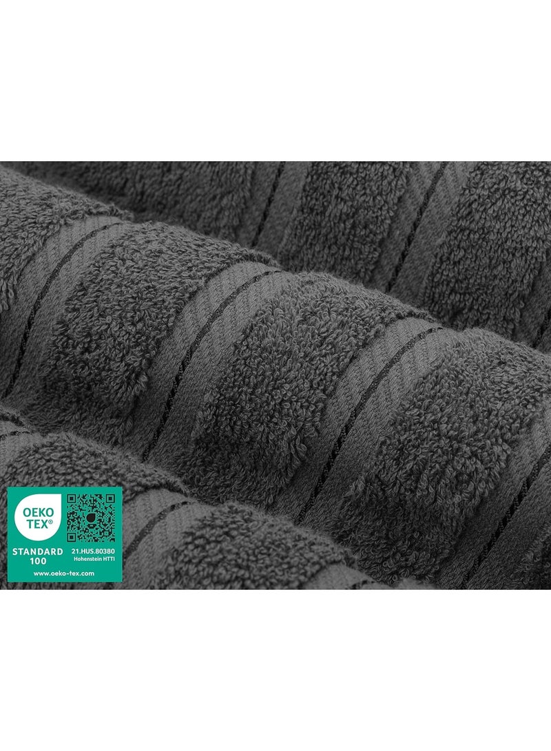 طقم مناشف فاخرة بجودة الفنادق 600 جرام لكل متر مربع من قطن ممشط أصلي، ناعم للغاية ويمتص الماء بكفاءة، طقم مناشف حمام عائلية مكون من 6 قطع – 2 منشفة استحمام، 2 منشفة يد، 2 فوطة وجه – لون رمادي فاتح - Image 3