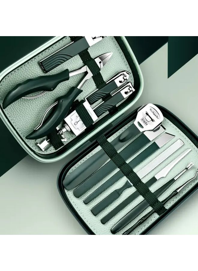 مجموعة قصاصة أظلام باللون الأخضر الداكن من 13 قطعة مع صندوق تخزين مفرغ من الهواء مضاد للتناثر للأظافر السميكة - Image 1