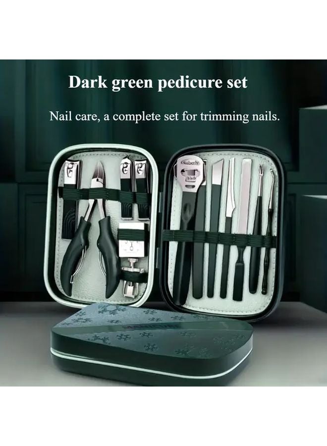 مجموعة قصاصة أظلام باللون الأخضر الداكن من 13 قطعة مع صندوق تخزين مفرغ من الهواء مضاد للتناثر للأظافر السميكة - Image 2