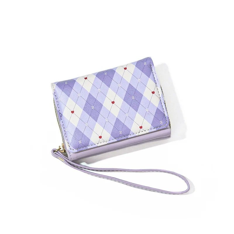 محفظة وحاملة بطاقات جلد بنفسجي تحتوي على جيوب متعددة للنقود والبطاقات