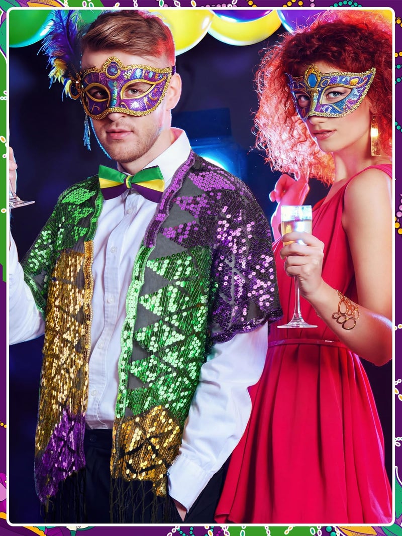 BOARDFEB Mardi Gras Poncho, Sparkling Gold Purple Green Sequin Shawl Mardi Gras Outfits for Women, Carnival Celebration Costume Accessory - Image 5