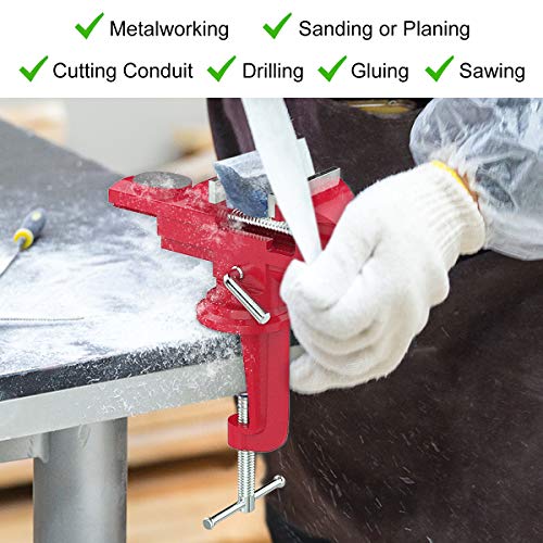 Housolution Universal Table Vise 3 Inch, 360°Swivel Base Bench Clamp Home Vise Clamp-On Vise Repair Tool Portable Work Bench Vise for Woodworking, Cutting Conduit, Drilling, Metalworking - Red - Image 2
