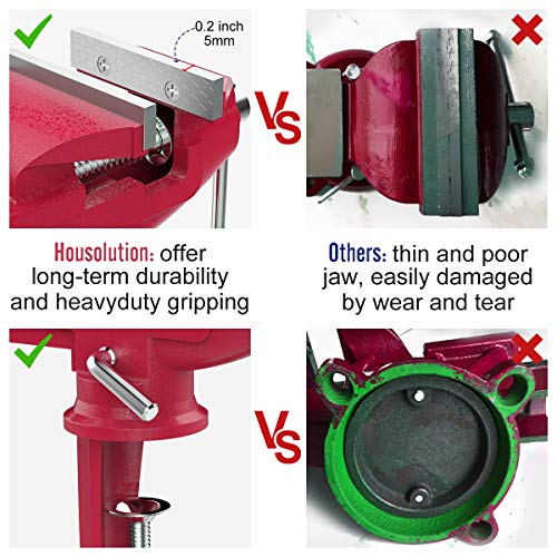 Housolution Universal Table Vise 3 Inch, 360°Swivel Base Bench Clamp Home Vise Clamp-On Vise Repair Tool Portable Work Bench Vise for Woodworking, Cutting Conduit, Drilling, Metalworking - Red - Image 4
