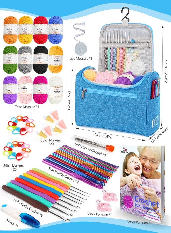 Aeelike Crochet Kit for Beginners Young and Old, First Crochet Kit for Adults Include 23pcs Crocheting Hooks, 655 Yards Yarn Set, Instruction, Bag, Crocheting Accessories and Supplies, Blue - Image 2