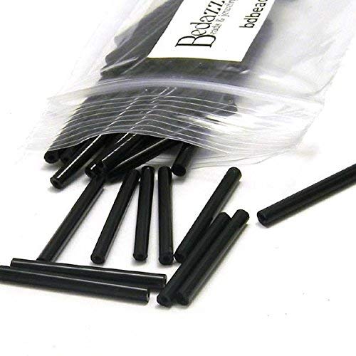 50 Opaque Jet Black Czech Glass 1 inch 25mm Long Bugle Tube Loose Beads
