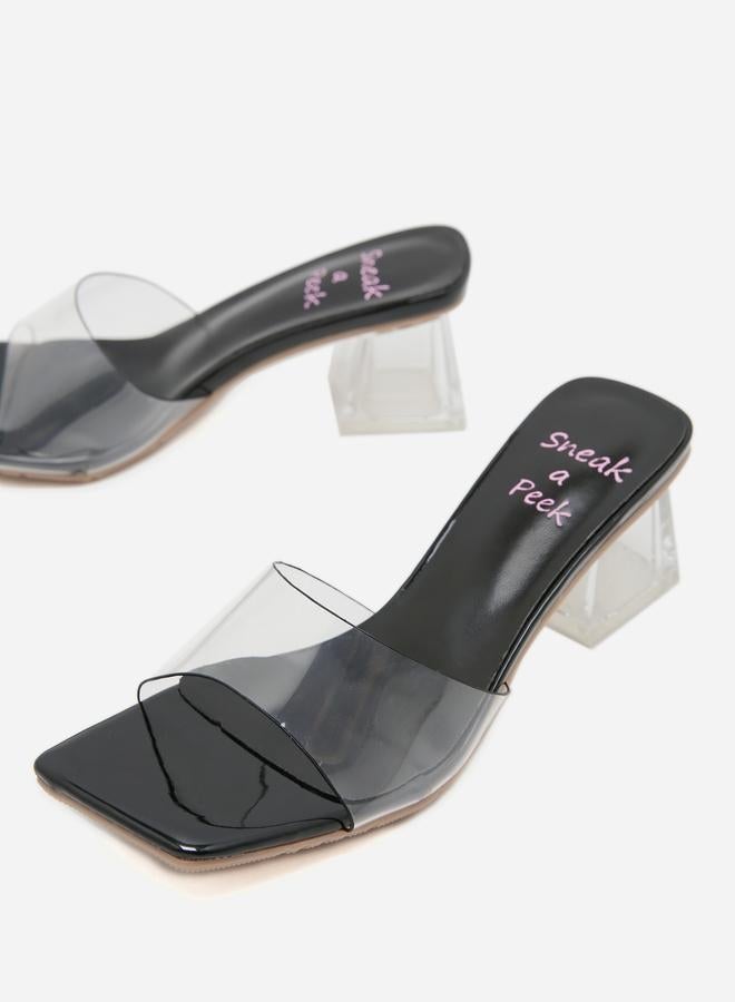 سنيك ايه بيك صندل بكعب عريض ورباط شفاف - Image 4