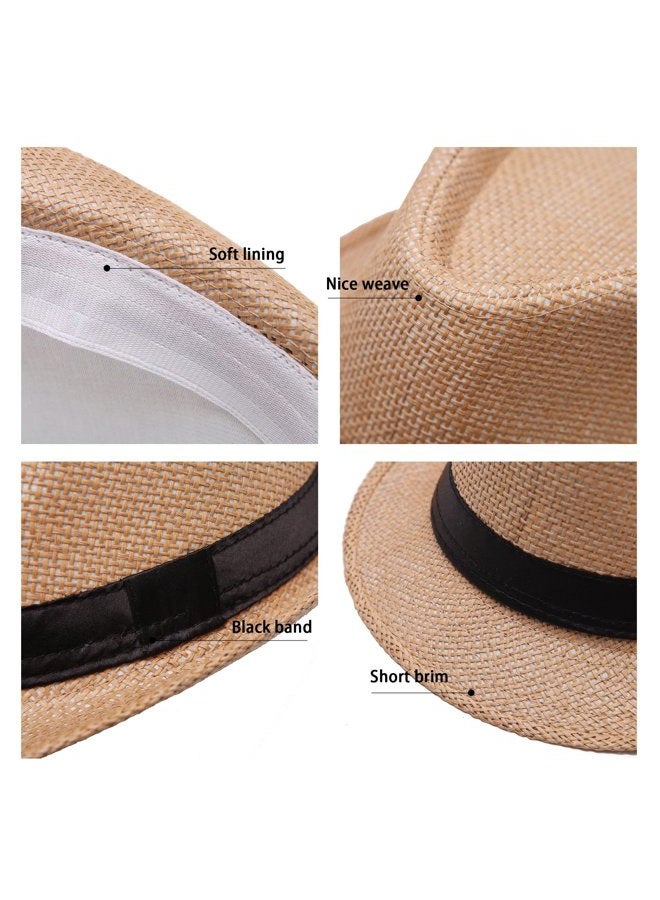 LADYBRO Mens Fedora Hats for Men - Fedora Hat Panama Hat Straw Hat Trilby Hat Summer Hat (Pack of 3), Beige,coffee,khaki, M - Image 3