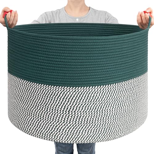 Goodpick Large Storage Basket 22 x 14 Woven Baby Storage for Blanket Living Room Laundry Organizer for Clothes Toys Christmas Basket for Gifts Green - Image 1