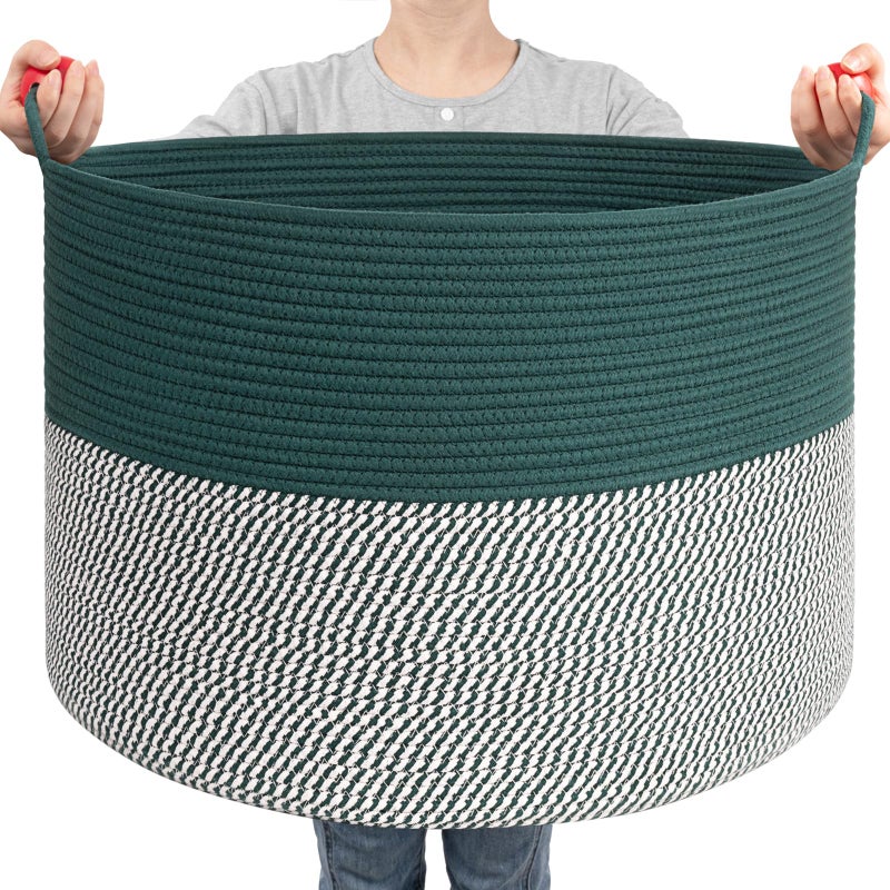 Goodpick Large Storage Basket 22 x 14 Woven Baby Storage for Blanket Living Room Laundry Organizer for Clothes Toys Christmas Basket for Gifts Green - Image 2