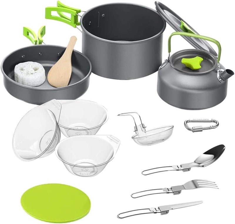 Lightweight Folding Camping Cookware Set with Pot Frying Pan Teapot Cutlery Bowls - Image 1