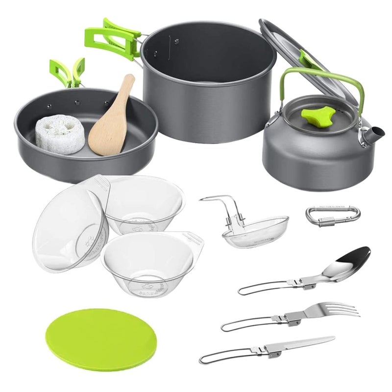 Lightweight Folding Camping Cookware Set with Pot Frying Pan Teapot Cutlery Bowls - Image 2