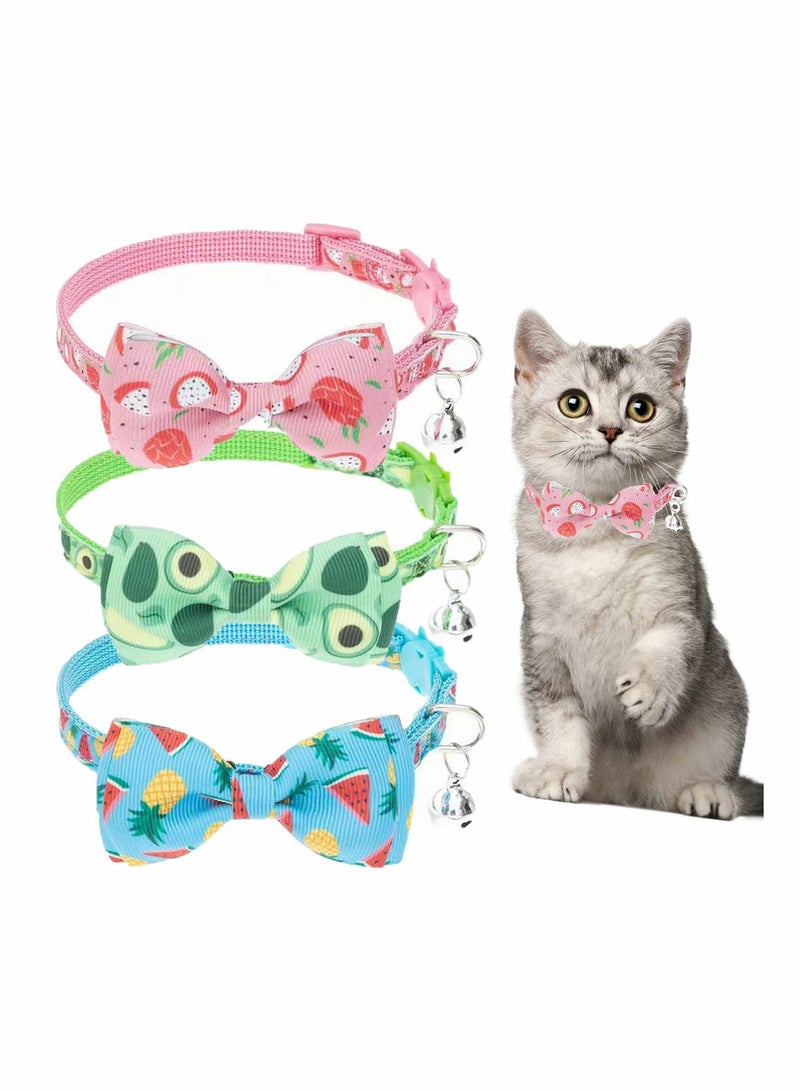 SOLARAE Cat Collar, Adjustable Comfortable Seat Belt Buckle Fruit Flower Bow Collar for Small and Medium Cats and Dogs (3 Pack) - Image 1