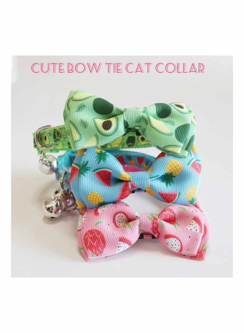 SOLARAE Cat Collar, Adjustable Comfortable Seat Belt Buckle Fruit Flower Bow Collar for Small and Medium Cats and Dogs (3 Pack) - Image 2