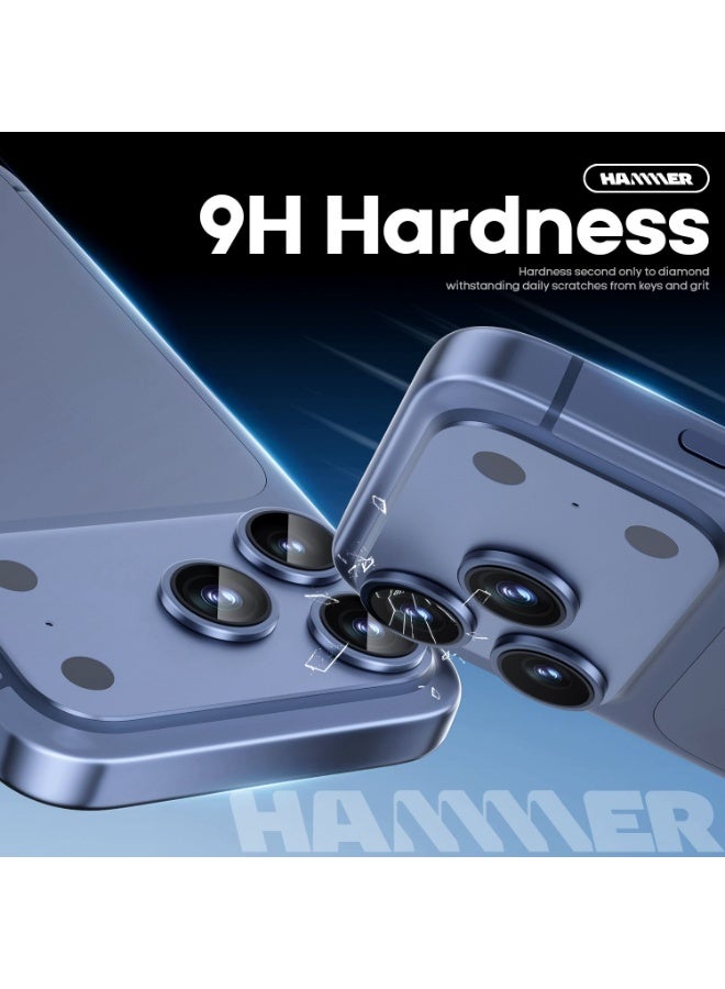 Hammer Camera Lens Protector for iPhone 17 Pro, robust scratch and drop protection, full coverage, 3D metal construction, case compatible, tempered glass camera cover, blue color. - Image 5