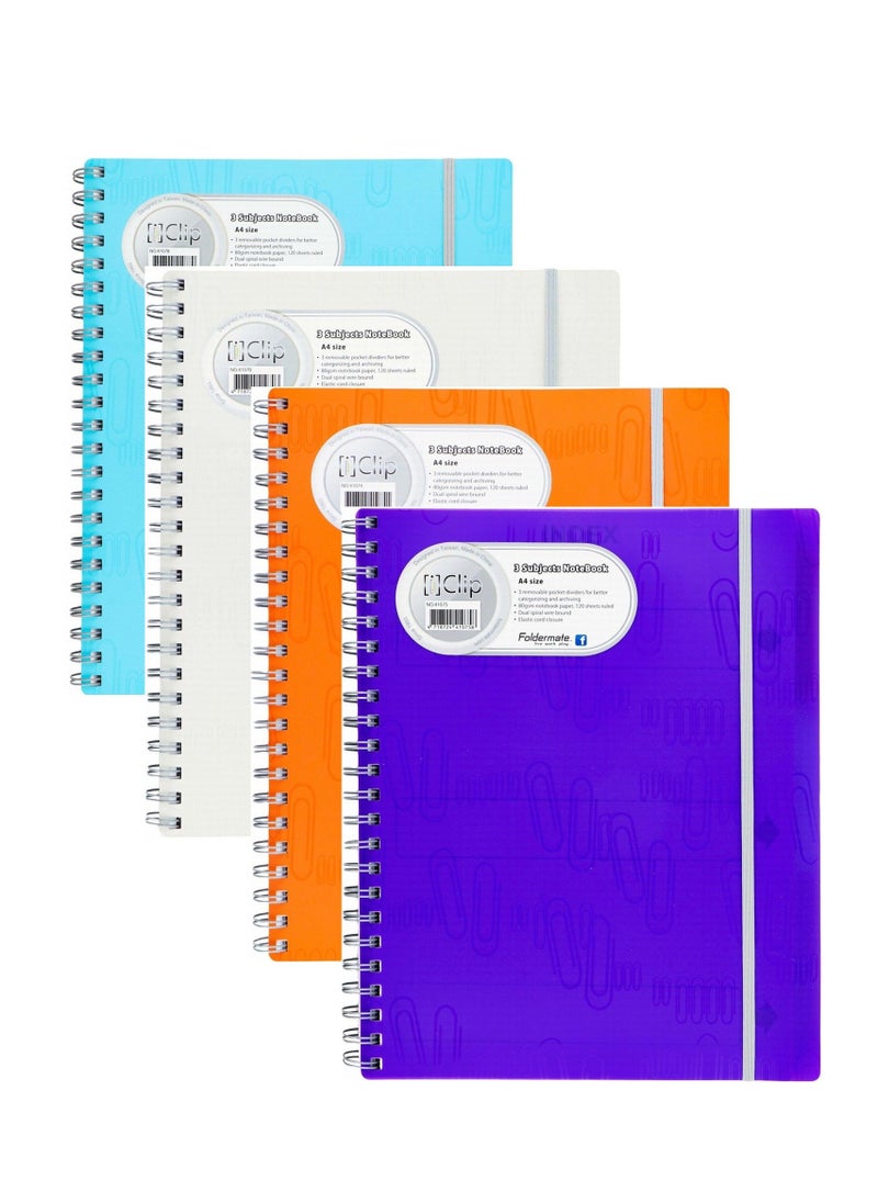Foldermate - 4-Piece A4 Size Spiral Subject Notebook With Elastic Closure - Image 1