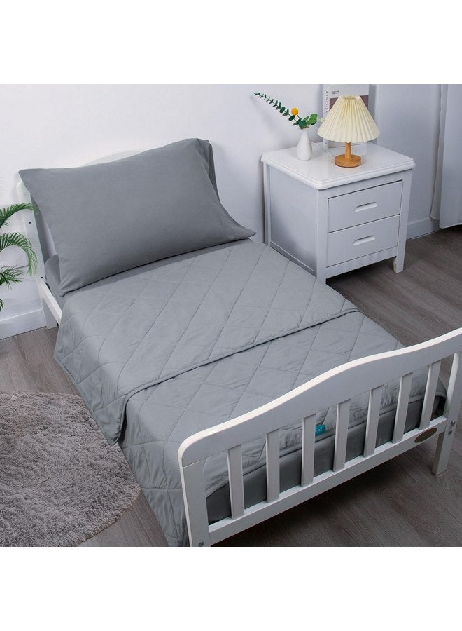 Biloban 4-Piece Ultra Soft Toddler Bedding Set and Breathable Toddler Crib Sheet Set, Includes Quilted Comforter, Crib Fitted Sheet, Flat Sheet and Envelope Pillow Case, Grey - Image 2